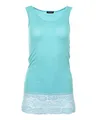 Easy Young Fashion - Damen Trägertop mit Spitzensaum - langes Unterziehshirt Skinny Fit 0518 (Aqua S/M)