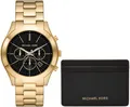 MICHAEL KORS Chronograph SLIM RUNWAY MK1076SET, (Set, 2-tlg., mit Brieftasche), Quarzuhr, Armbanduhr, Damenuhr, Stoppfunktion, Edelstahlarmband