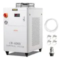 VEVOR Industrieller Wasserkühler, CW6000, 1500 W Wasserkühler-Kühlsystem mit Kompressor, 15 L Wassertankkapazität, 65 L/min max. Durchflussrate, für Kühlmaschine für CO2-Lasergravurmaschinen