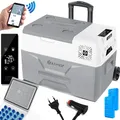 KESSER® Kompressor Kühlbox elektrisch Gefrierbox, 30 Liter Mit APP-Steuerung USB-Anschluss 12/24 V 230V, +Teleskopstange, 2x Kühlakkus Räder Kühlschrank Kühlung bis -20 °C für Auto, Lkw, Boot
