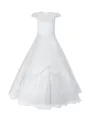 Märchenburg Satinkleid Eleganza Blanca Kommunionkleid Prinzessinnenkleid m. Spitze & Reifrock - KOMMUNIONKLEID - Lilie 2026 -zarte Spitzenärmel u. feine Stickereien