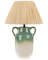 Tischlampe Keramik grün / weiß mit Papierschirm natürlich Kegelform 53cm Limones