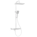 Emke Duschsystem mit Thermostat Weiß Duschgarnitur mit Regendusche Handbrause mit 3 Strahlarten und Regenbrause