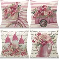 Cirzone Outdoor Kissen Dekorative Wasserfest 4 er Frühling Kissenbezug 45 x 45 cm Gartenkissen Wetterfest Atmungsaktiv GNOME Rosa LKW Kissenbezug Werden für Heim Sofak Garten