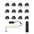 HOFTRONIC - Einbaustrahler Schwarz Feuchtraum Badezimmer 12V Terrassenüberdachung IP44 Wasserdicht | 12x3W 200 Lumen 2700K Warmweiß Dimmbar Schwenkbar Flach RF-Fernbedienung 3W Mini LED Einbaustrahler