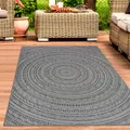 Runder Outdoor-Teppich mit Ethno-Muster – Elegantes Anthrazit und Schwarz, wetterfest und modern Größe - 200 x 280 cm