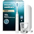 Philips Sonicare DiamondClean 9000 elektrische Zahnbürste, Schallzahnbürste mit App, Drucksensor, 4 Putzmodi, 3 Intensitätsstufen, Ladeglas und USB-Reiseetui, Weiß, Modell HX9911/27