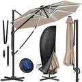 KESSER® Sonnenschirm Ampelschirm SUN Rund XL Ø330 cm Inkl. Windschtzseile & Abdeckung 7-Fach Verstellbar Drehbar Neigbar Kippbar Groß 360° Drehbar Gartenschirm mit Kurbel Sonnenschutz UV50+