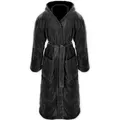 Gräfenstayn Unisex-Bademantel Bademantel Kapuze Flanell Fleece, XXL Schwarz, warm & kuschelig, Waden bis Knöchellang, Fronttaschen, Gürtel, S-XXXL schwarz XXL | 136 cm
