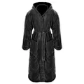 Gräfenstayn® Damen & Herren Kuschelfleece Bademantel mit Kapuze Größe S-XXXL mit Öko-Tex Standard 100 Flanell Fleece (XXL, Schwarz)