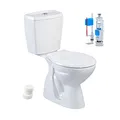Belvit Stand-WC mit Taharet, Bodenabgang senkrecht, Keramik-Aufsatzspülkasten, Softclose WC-Sitz, natürliche Wasserhygiene ohne Strom, Zwei-Mengen-Spülung, Maße 70x41x35 cm, Weiß
