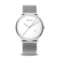 BERING Unisex Quarz Uhr | Armbanduhr 39 mm silbernes Edelstahlgehäuse und weißes Zifferblatt | Milanaisearmband | Saphierglas | 3 ATM | 11139-004
