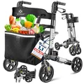 KESSER Leichtgewicht Rollator faltbar mit Sitz, Griff, Tasche, schmal für Senioren Wohnung, Klappbar, Höhenverstellbar, Reflektoren | All Gelände Reifen Indoor-& Outdoor, Gehhilfe, Laufhilfe, Schwarz