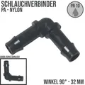 32 mm PA Nylon Winkel 90° Schlauch Verbinder Stutzen Doppel Tülle Kupplung Fitti...