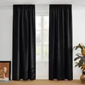 PONY DANCE Blickdichte Vorhänge Schwarz 2er Set H 228 x B 167 cm Thermogardinen Hitzeschutz Schlafzimmer Gardinen mit Kräuselband für Schiene Thermal Blackout Curtains for Bedroom