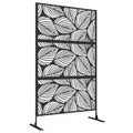 Outsunny Raumteiler 3-teilig 122 x 198 cm Gartensichtschutz, Trennwand 3-TLG Sichtschutz aus Stahl Freistehend Paravent mit Blättermuster Raumteiler für Garten, Terrasse, Schwarz