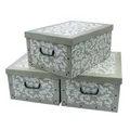 Spetebo 3er Set Aufbewahrungsbox mit Deckel 51 x 37 cm - Barock in oliv - Stapelbox aus Pappe mit Griffen 45 Liter - Organizer Storage Box Allzweck Spielzeug Kiste Geschenk Karton stapelbar