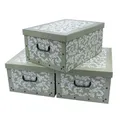 Aufbewahrungs Box Barock oliv - 3er Set - Stapelbox Dekobox Geschenkbox Blumen