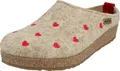 Haflinger Damen Pantoffel Schurwolle Herz Stickerei Grizzly Cuoricini 741031, Größe:42 EU, Farbe:Beige