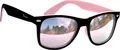 Retro Damen Sonnenbrille Schwarz Rosa Verspiegelt Vintage Design Brille Bi Color Zweifarbig Rennec mit Brillenbeutel
