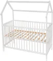 Baby-Delux Babybett Hausbett Gitterbett 120x60 weiß höhenverstellbar Beißschienen Schutzgitter Kokos-Buchweizen Matratze