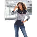 Sweatshirt CASUAL LOOKS, Damen, Gr. 38, blau (marine, weiß, meliert), 100% Baumwolle, Tasche und Kragen:35% Baumwolle, 65% Polyester, gemustert, mehrfarbig, meliert, Langarm, Sweatshirts