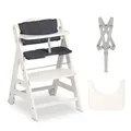hauck Beta+, White - Mitwachsendes Kinderhochstuhl Set ab 6 Monaten bis 90 kg mit Rädern, Sitzkissen, Großes Essbrett, Kleiner Schutzbügel, 5 Punkt Gurt Sicherheitsgurt & Schrittgurt