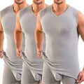HERMKO 3050 3er Pack Herren Muskelshirt V-Ausschnitt (Weitere Farben) aus 100% Bio-Baumwolle, Größe:D 5 = EU M, Farbe:grau