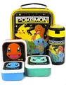 Pokemon Lunchtaschen-Set | Abenteuer mit Pikachu, Bulbasaur, Squirtle, Charmander | 5-teilige Schulessentasche mit BPA-freier Wasserflasche und Snacktöpfen | Spaß in Einheitsgröße