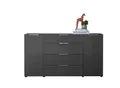 Sideboard Kommode SANTORIN Anthrazit 180 cm breit mit Glasfront, Schrank Korpus in Anthrazit mit Oberboden in Glas und Schubladen für Ihren Wohnbereich - 180 x 99 x 40 cm (B/H/T)