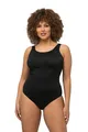Ulla Popken Damen große Größen Übergrößen Plus Size Badeanzug, extraweiches Futter, seitliche Raffung schwarz 46+ 818434100-46+
