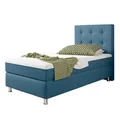 Boxspringbett Köln Plus 90x200 Webstoff Blau mit Topper-Optik