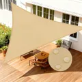 LOVE STORY Sonnensegel Dreieckig 5x5x5m Wasserdicht Segeltuch Sonnenschutz Windschutz PES mit 95% UV-Schutz für Balkon, Garten, Terrasse (Sandbeige)