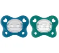 Chicco Dual Soft, Silikonschnuller 16-36 Monate, zweifarbig, Set aus zwei weichen Schnullern, unterstützt die Atmung und fördert die richtige Entwicklung des Mundes, 2 Stück, Baby Boy