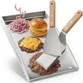 Praknu Plancha Grillplatte Edelstahl (30x40 cm) – Plancha für Gasgrill mit Fettablauf – Teppanyaki Grillplatte inkl. 2 Spatel – Grillplatte für Gasgri