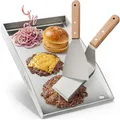Praknu Plancha Grillplatte Edelstahl (30x40 cm) – Plancha für Gasgrill mit Fettablauf – Teppanyaki Grillplatte inkl. 2 Spatel – Grillplatte für Gasgrill & Holzkohlegrill – Rostfreie Plancha für Grill