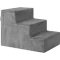 Juskys Haustiertreppe Timmy mit 3 Stufen in Plüsch - 36 cm hoch - für Bett & Sofa - Grau - Grau