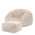 ICON KINGSTON-Sessel mit Hocker „Cord“ für das Wohnzimmer, beige