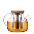 Teekanne aus Glas mit Holzdeckel & Edelstahlfilter 0,75L – hitzebeständige Glasteekanne aus Borosilikatglas für losen Tee, spülmaschienenfest für 4–6 Tassen, Teekrug klein aus Glas mit Sieb