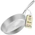 SILBERTHAL Bratpfanne Edelstahlpfanne 24cm Unbeschichtet Induktion, Edelstahl (Einzeln, 1-tlg), für Röstaromen, spülmaschinenfest, backofenfest bis 400°C Ø 24 cm