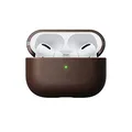 NOMAD Modern Leather Case für Airpods Pro | Robuste Schutzhülle aus Polycarbonat und Echtleder | Gummierte TPE-Bumper | Airpods Pro 2 | Brown