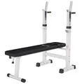 GORILLA SPORTS® Hantelbank mit Ablage - Dip-Station, Verstellbare Höhe und Neigungswinkel, Klappbar, bis 200 kg, Weiß - Drückerbank, Flachbank, Multifunktion, Trainingsbank