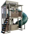 KidKraft Cozy Escape Spielturm mit Rutsche – Zweistöckiges Outdoor Klettergerüst mit Tunnelrutsche, Kletterwand & Spielküche