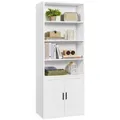 VASAGLE Bücherregal, 6-stöckiges hohes Regal, Standregal mit Tür und offenen Fächern weiß 60 cm