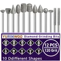 12 Stück Diamant Fräser Set Körnung 120, Diamant Frässtifte Schleifstifte Kompatibel mit Dremel Rotary Tool mit 1/8" Schaft Passform für Stein Glas Keramik Schnitzen,Schleifen,Polieren,Gravieren
