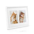 bomoe Bilderrahmen Galeria für 2 Fotos 13x18 cm - Fotorahmen aus Holz, Kunststoffglas, Metall-Aufhängung & Passepartout Multirahmen für Bilder Collagen - Weiß
