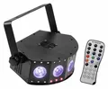 Kompakter 4in1-LED-Effektscheinwerfer mit RGB+UV-LEDs und Stroboskop, mit Remote