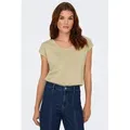 ONLY Kurzarmshirt ONLSILVERY S/S V NECK LUREX TOP JRS NOOS Materialmix mit Glitzer, loose fit, Rundhals gelb S (36)