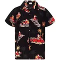 King Kameha Hawaiihemd Christmas Dolphin Santa Kurzarm Front-Tasche Unisex schwarz 5XL