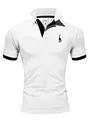 REPUBLIX Herren Poloshirt Basic Kontrast Stickerei Kragen Kurzarm Polohemd T-Shirt R-0058 Weiß/Schwarz M